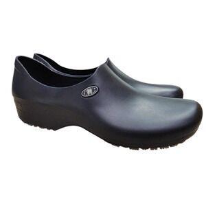Sticky Shoes Womens 9.5 Black Clogs Non Slip Work Nursing Food Service Chef Shoe